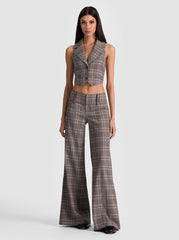 Alice + Olivia Olivia Vegan Wide Leg Pant in Dark Chocolate Off White