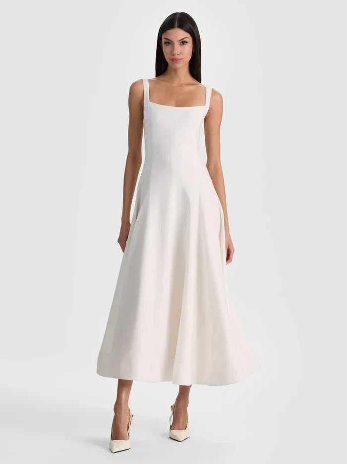 Alice + Olivia Polly Flared Midi Dress in White