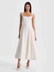 Alice + Olivia Polly Flared Midi Dress in White