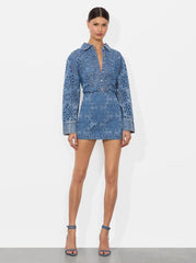 Alice + Olivia Rubi Denim Micro Skirt in Avery Blue