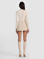 Alice + Olivia Rubi Embellished Tweed Mini Skirt in Natural