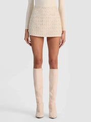 Alice + Olivia Rubi Embellished Tweed Mini Skirt in Natural