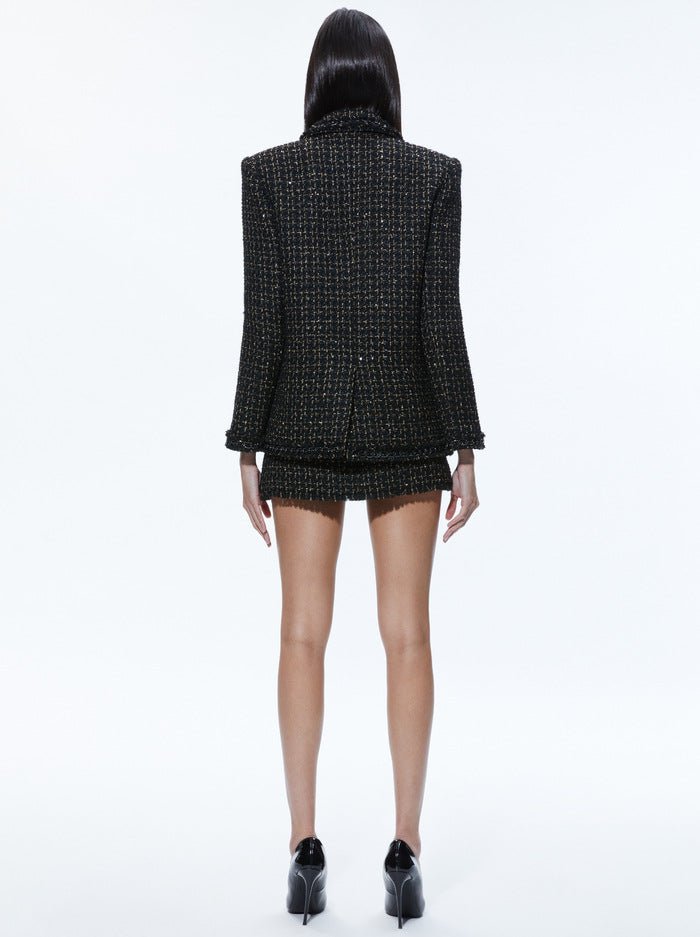 Alice + Olivia  Tweed Trim Blazer in Black/Gold