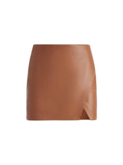 Alice + Olivia Siobhan Vegan Wrap Mini Skirt in Camel