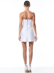 Alice + Olivia Sutton Crystal Strap Mini Dress in White