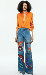 Alice + Olivia Willa Placket Top in Orange Blaze