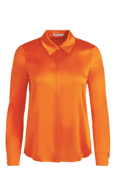 Alice + Olivia Willa Placket Top in Orange Blaze