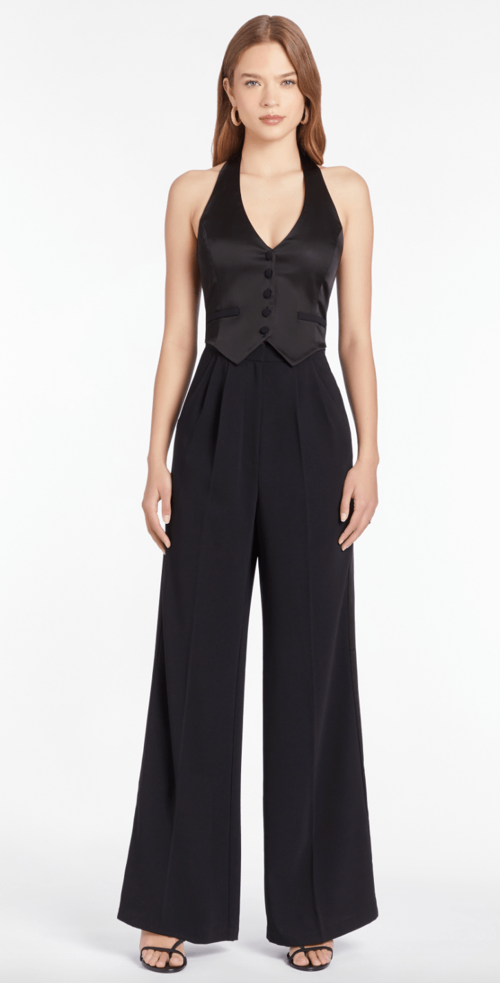Amanda Uprichard Isadore Jumpsuit with Satin in Black