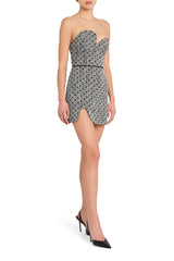 Amanda Uprichard Puzzle Strapless Mini in Polkadot Tweed