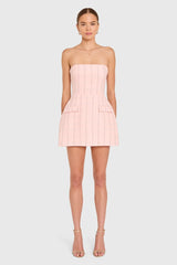 Amanda Uprichard Strapless Bethany Romper in Charlotte Tweed in Mochi