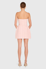 Amanda Uprichard Strapless Bethany Romper in Charlotte Tweed in Mochi