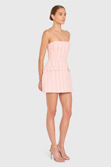 Amanda Uprichard Strapless Bethany Romper in Charlotte Tweed in Mochi
