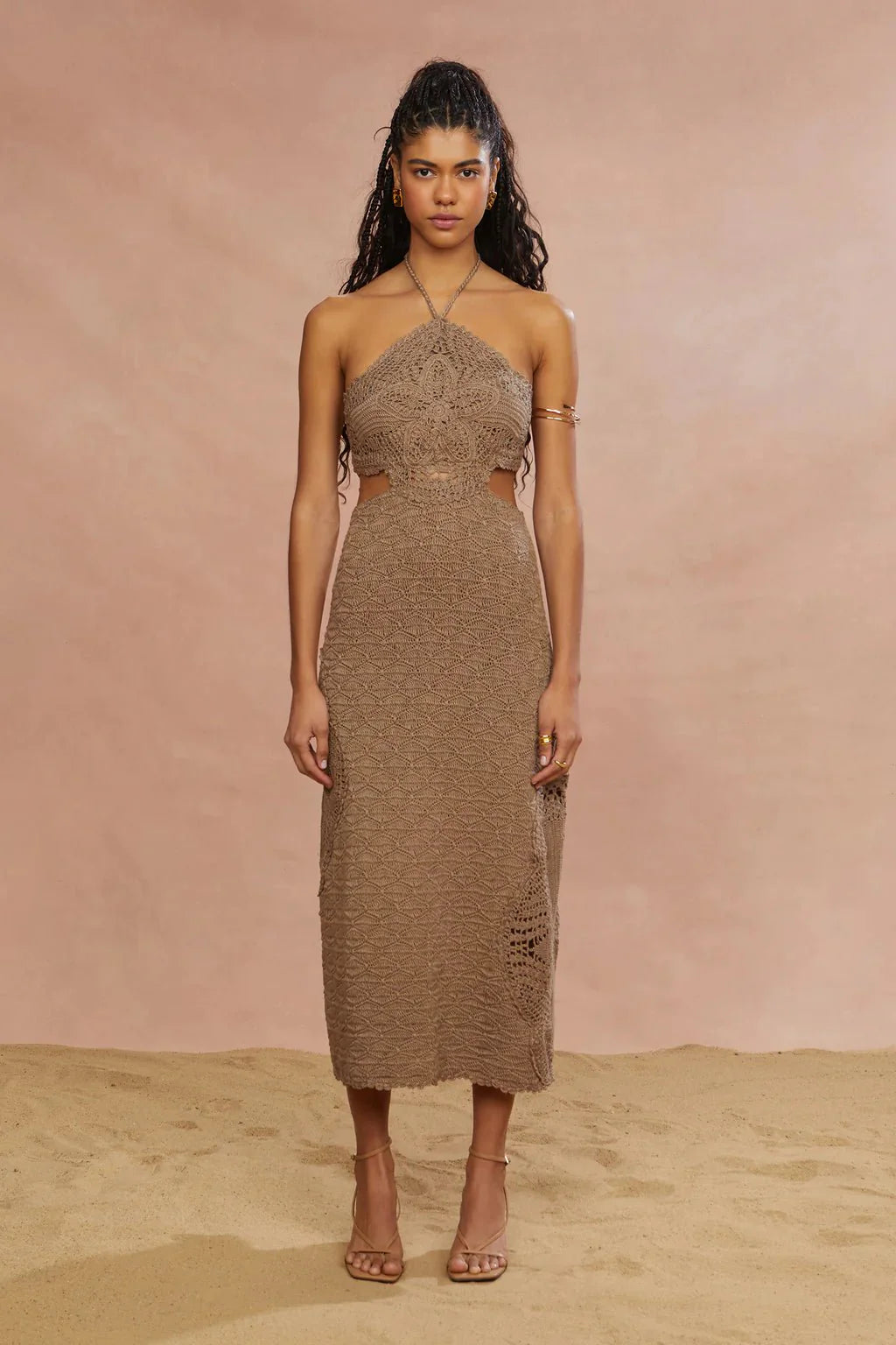 Amur Clara Midi Knit Dress in Sand Dune