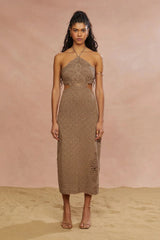 Amur Clara Midi Knit Dress in Sand Dune
