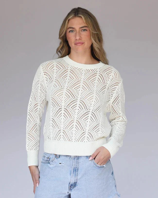 Archer Cashmere Stephanie Crochet Crew in White