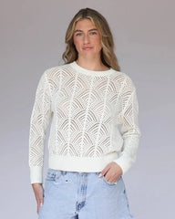 Archer Cashmere Stephanie Crochet Crew in White