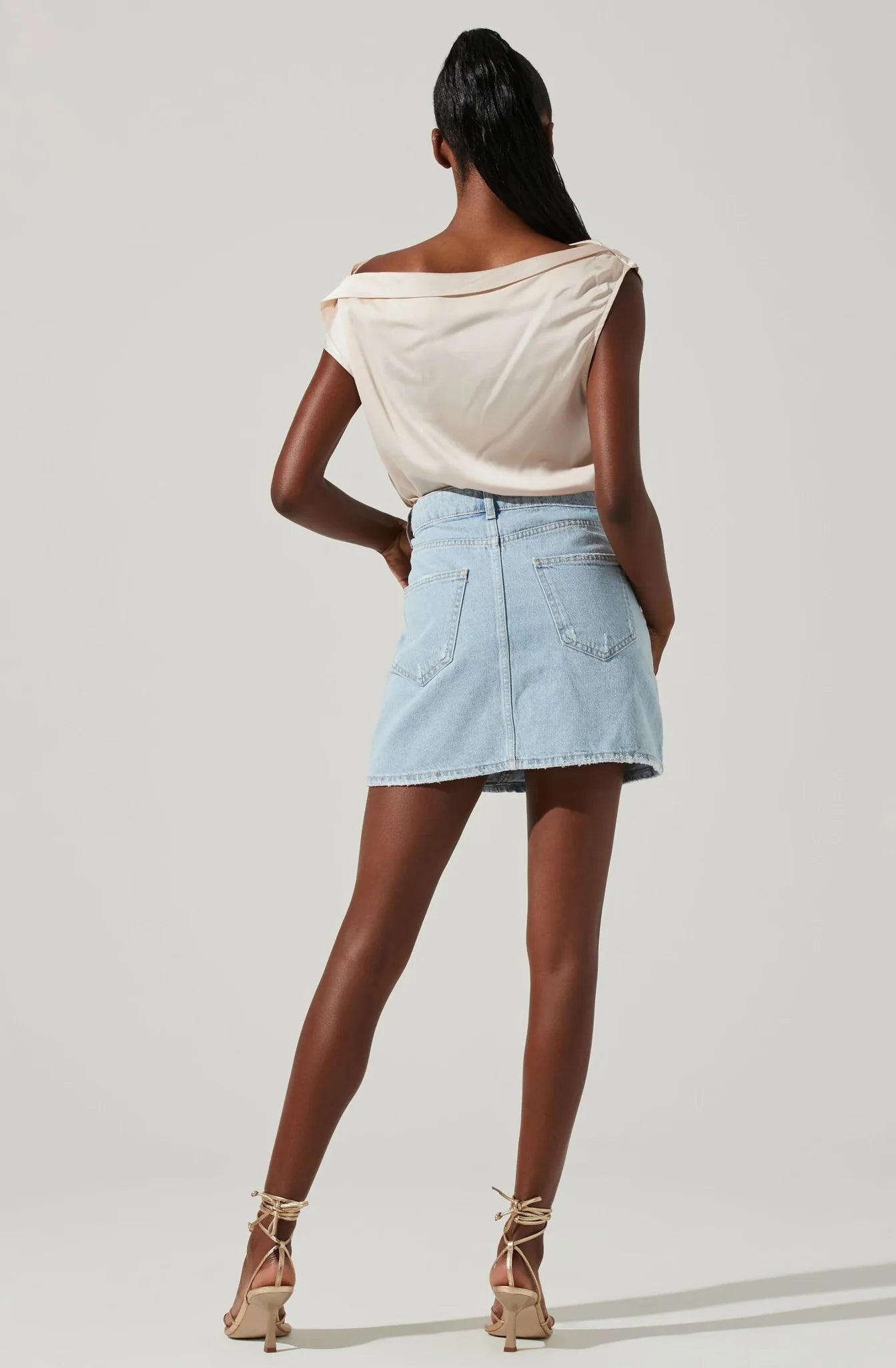 ASTR Ceres Satin Off Shoulder Top in Champagne