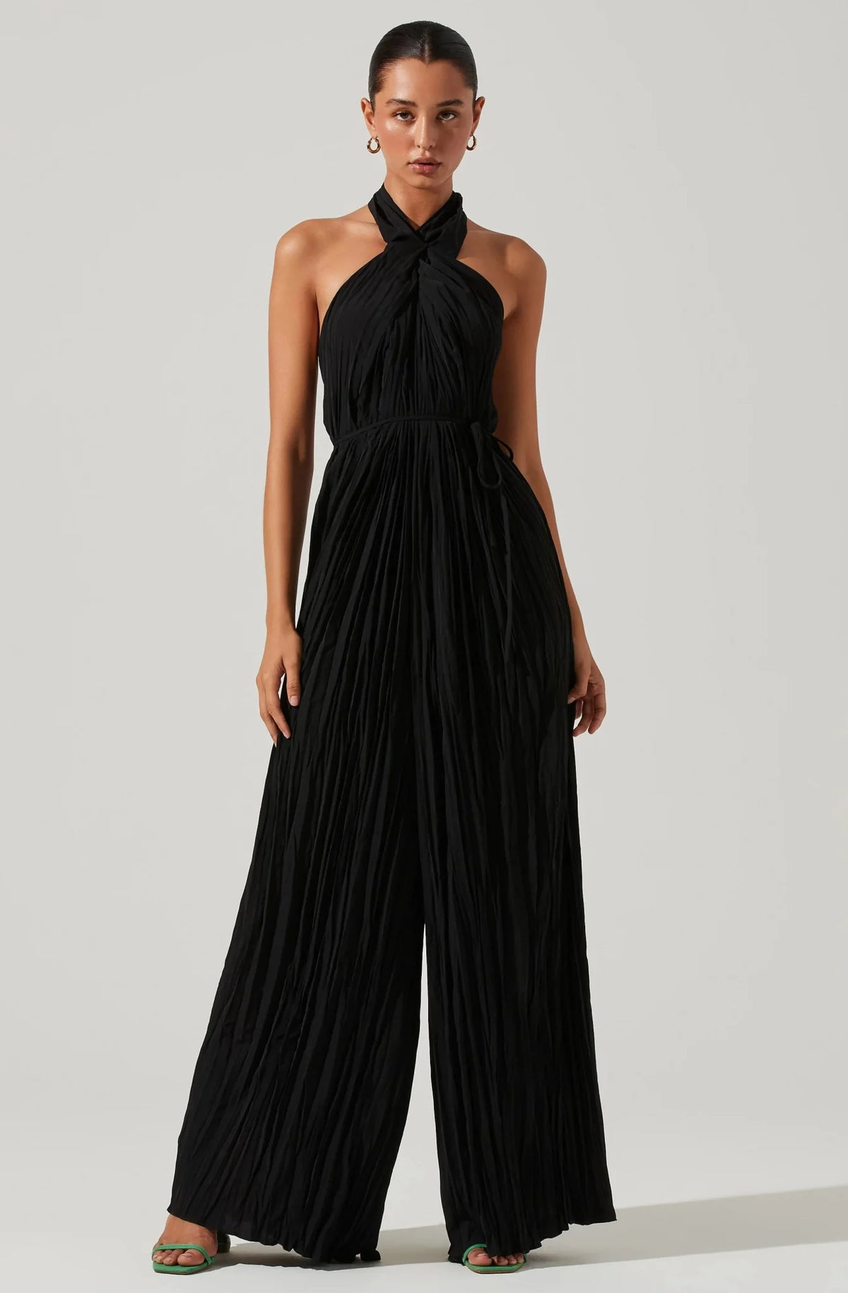 ASTR Damia Halter Wide Leg Jumpsuit in Black