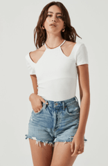 ASTR Reedley Halter Neck Cutout Bodysuit in White