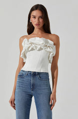 ASTR Sarahi Strapless Ruffled Corset Top in White