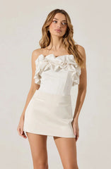 ASTR Sarahi Strapless Ruffled Corset Top in White