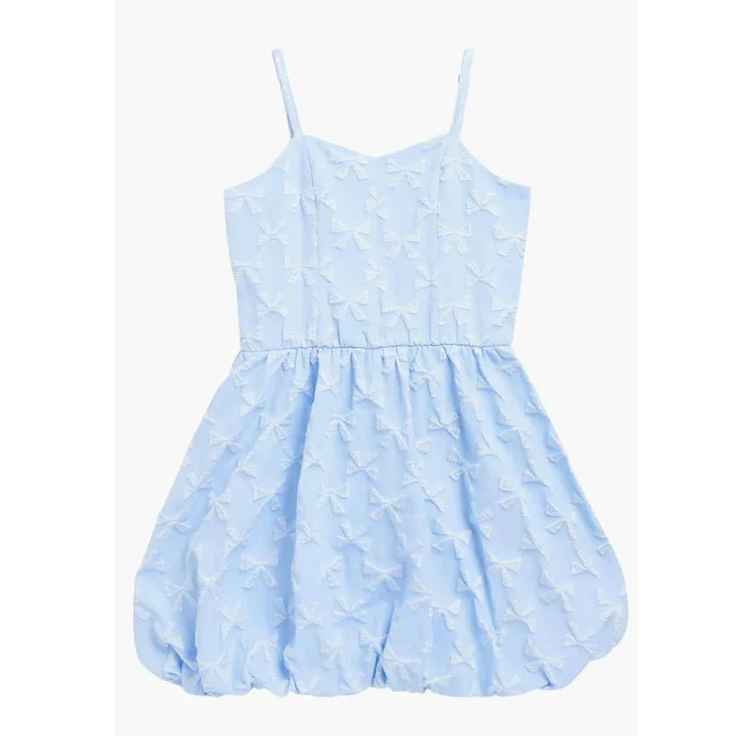 Ava & Yelly Tween Bow Bubble Party Dress in Sky Blue