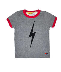 Aviator Nation Kids Ringer Bolt Tee in Heather Grey/Red