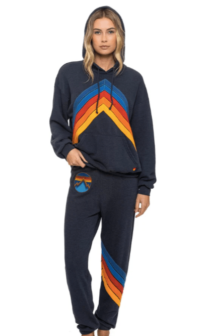 Aviator Nation Mountain Stitch Chevron Pullove Hoodie in Charcoal