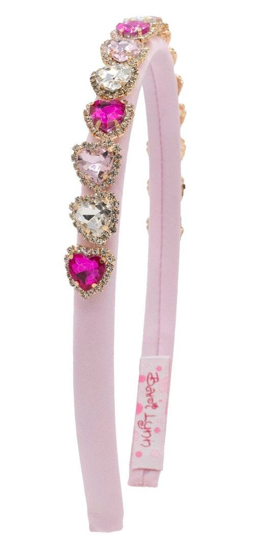 Bari Lynn Thin Satin Heart Jeweled Headband