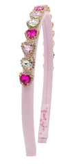 Bari Lynn Thin Satin Heart Jeweled Headband
