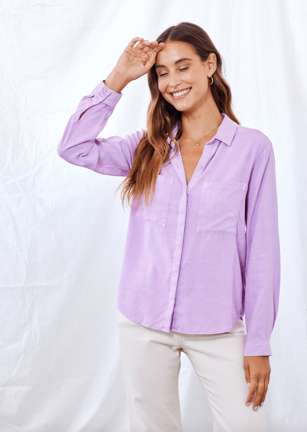 Bella Dahl Two Pocket Button Down in Orchid Blush