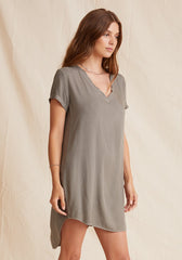 Bella Dahl V Neck Tee Dress in Soft Army