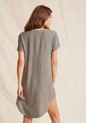 Bella Dahl V Neck Tee Dress in Soft Army