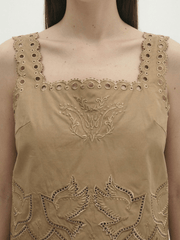 Berenice Crista Embroidery Tank in Camel