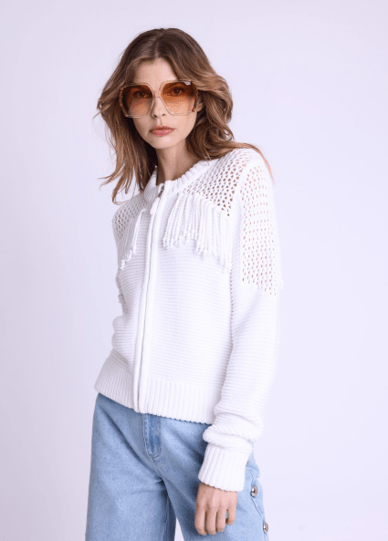 Berenice Glenda Fringe Cardigan in White