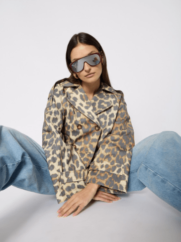 Berenice Trench Muriel Short Trench Coat in Leopard Print