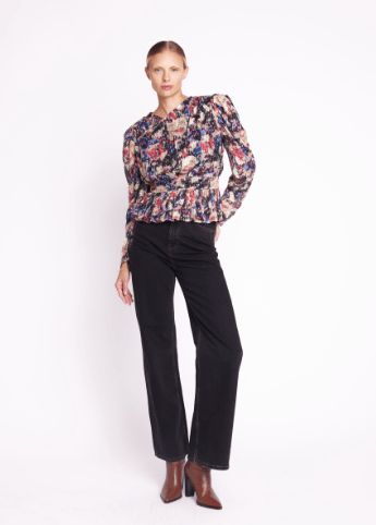 Berenice Twenties Long Sleeve Top in Gold Print