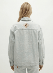 Berenice Valea Embroidered Denim Jacket in Light Blue Denim