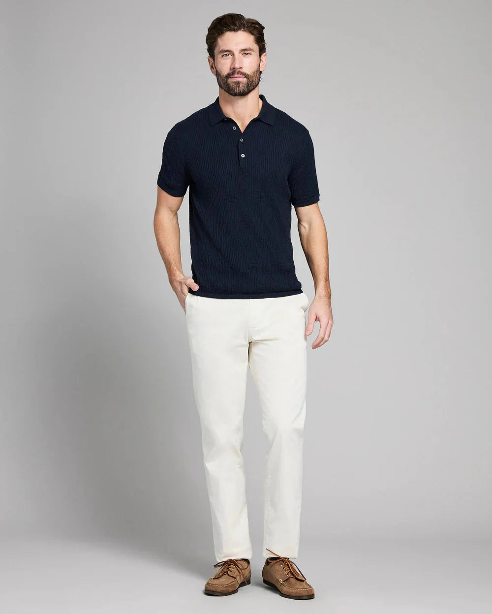 Billy Reid Diamond Sweater Polo in Carbon Blue