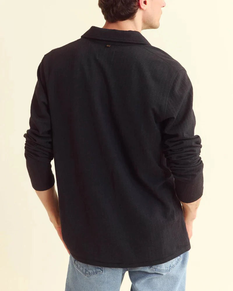 Billy Reid Long Sleeve Herringbone Polo in Black