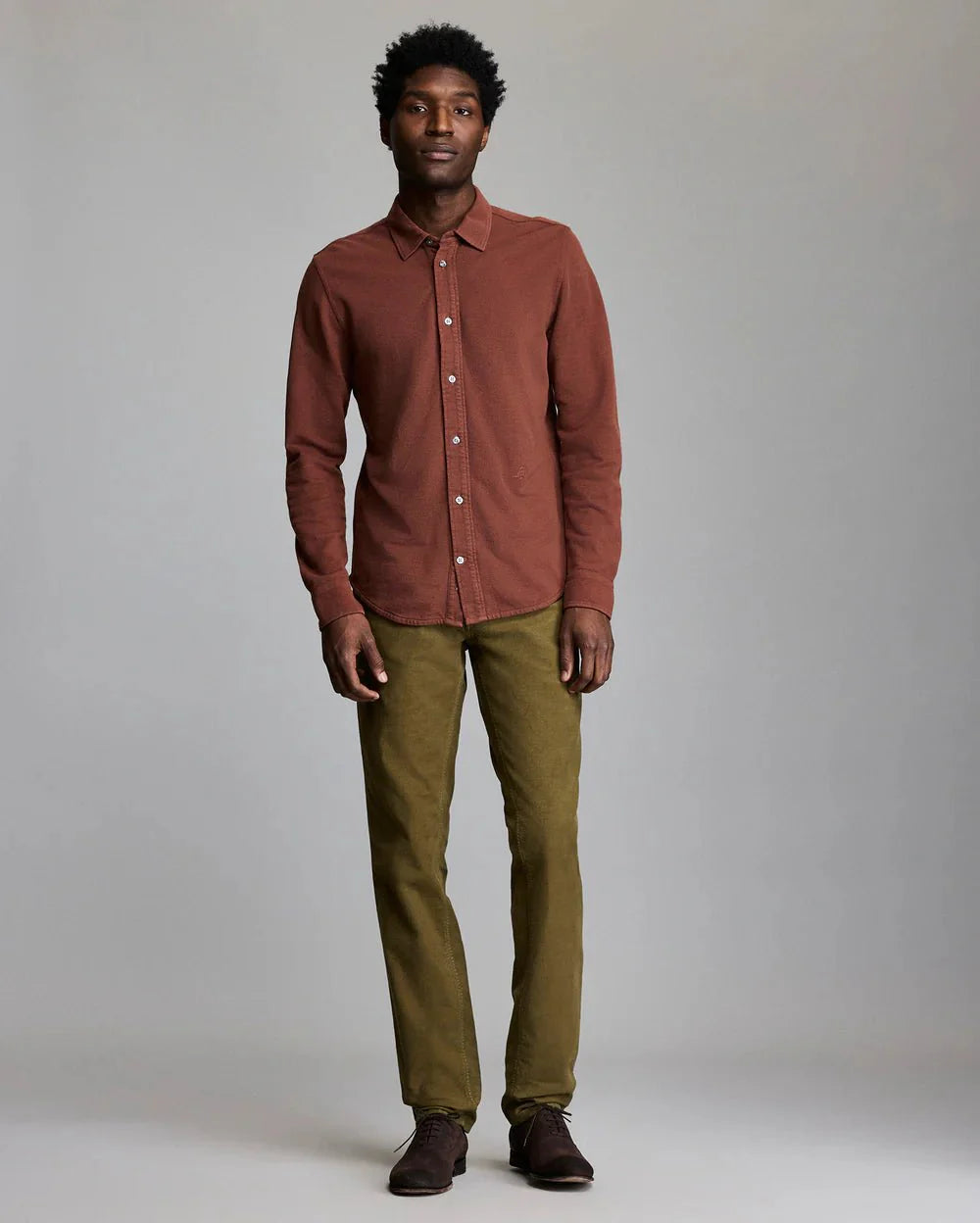 Billy Reid Long Sleeve Knit Yellowhammer Shirt in Cinnamon