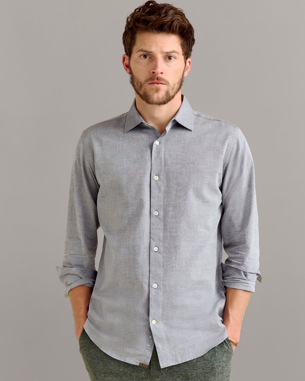 Billy Reid Oxford Hutchenson Dress Shirt in Light Grey