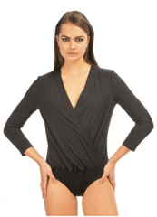 Blanc Noir Wrap Bodysuit in Black