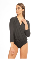 Blanc Noir Wrap Bodysuit in Black