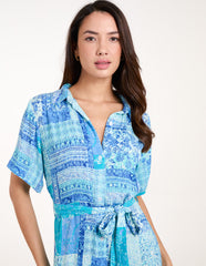 Patchwork Button Through Shirt Belted Dress