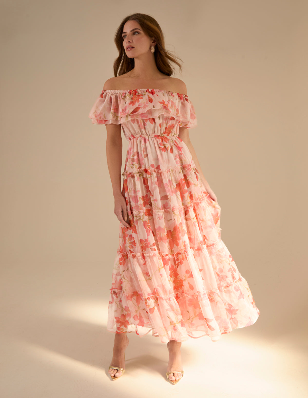 Luxe Off The Shoulder Frill Maxi Dress