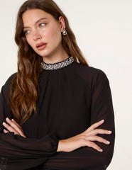 Embellished Collar Tunic Top