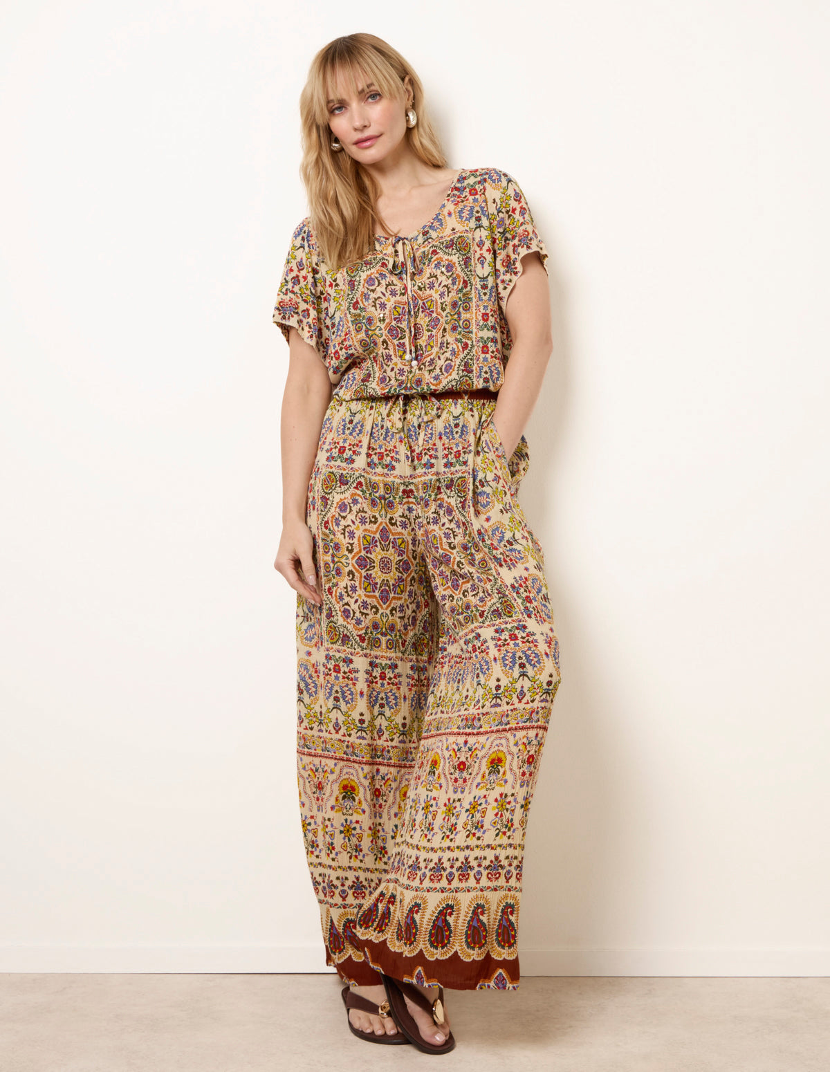 Printed Shirred Waist Trousers