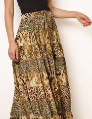 Animal Print Tiered Maxi Skirt