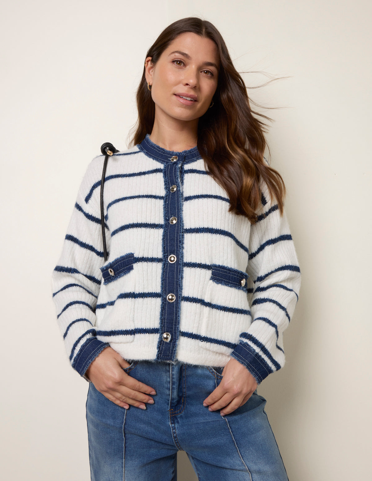 Stripe & Denim Cardigan